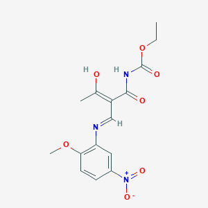 molecular formula C15H17N3O7 B1190182 Ethyl 2-acetyl-3-{5-nitro-2-methoxyanilino}acryloylcarbamate 