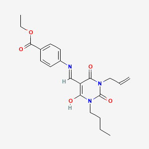 molecular formula C21H25N3O5 B1190220 ethyl 4-{[(1-allyl-3-butyl-2,4,6-trioxotetrahydro-5(2H)-pyrimidinylidene)methyl]amino}benzoate 