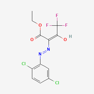molecular formula C12H9Cl2F3N2O3 B1190228 Ethyl 2-[(2,5-dichlorophenyl)hydrazono]-4,4,4-trifluoro-3-oxobutanoate 