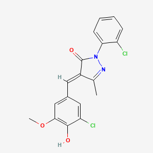 molecular formula C18H14Cl2N2O3 B1190405 4-(3-chloro-4-hydroxy-5-methoxybenzylidene)-2-(2-chlorophenyl)-5-methyl-2,4-dihydro-3H-pyrazol-3-one 