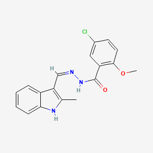 molecular formula C18H16ClN3O2 B1190433 5-chloro-2-methoxy-N'-[(2-methyl-1H-indol-3-yl)methylene]benzohydrazide 