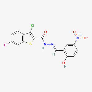 3-chloro-6-fluoro-N'-{2-hydroxy-5-nitrobenzylidene}-1-benzothiophene-2-carbohydrazide