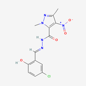 molecular formula C13H12ClN5O4 B1190436 N'-(5-chloro-2-hydroxybenzylidene)-4-nitro-1,3-dimethyl-1H-pyrazole-5-carbohydrazide 