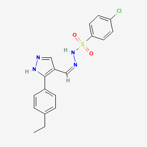 molecular formula C18H17ClN4O2S B1190472 4-chloro-N'-{[3-(4-ethylphenyl)-1H-pyrazol-4-yl]methylene}benzenesulfonohydrazide 