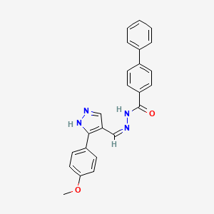 molecular formula C24H20N4O2 B1190477 N'-{(Z)-[3-(4-methoxyphenyl)-1H-pyrazol-4-yl]methylidene}biphenyl-4-carbohydrazide 