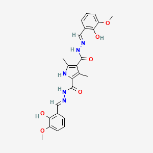 molecular formula C24H25N5O6 B1190478 N'~2~,N'~4~-bis(2-hydroxy-3-methoxybenzylidene)-3,5-dimethyl-1H-pyrrole-2,4-dicarbohydrazide 