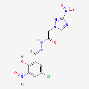 molecular formula C11H8ClN7O6 B1190521 N'-{5-chloro-2-hydroxy-3-nitrobenzylidene}-2-{3-nitro-1H-1,2,4-triazol-1-yl}acetohydrazide 