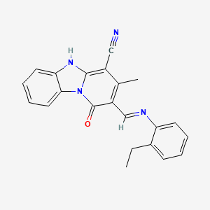 molecular formula C22H18N4O B1190531 (2Z)-2-[(2-ethylanilino)methylidene]-3-methyl-1-oxopyrido[1,2-a]benzimidazole-4-carbonitrile 