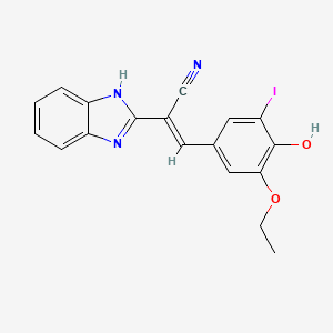 molecular formula C18H14IN3O2 B1190547 2-(1H-Benzoimidazol-2-yl)-3-(3-ethoxy-4-hydroxy-5-iodo-phenyl)-acrylonitrile 