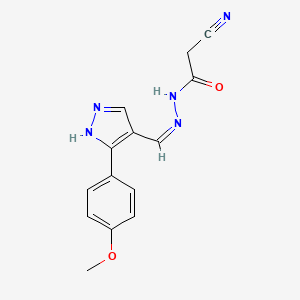 molecular formula C14H13N5O2 B1190612 2-cyano-N'-{[3-(4-methoxyphenyl)-1H-pyrazol-4-yl]methylene}acetohydrazide 
