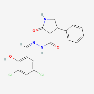 molecular formula C18H15Cl2N3O3 B1190625 N'-(3,5-dichloro-2-hydroxybenzylidene)-2-oxo-4-phenyl-3-pyrrolidinecarbohydrazide 