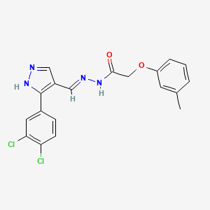 molecular formula C19H16Cl2N4O2 B1190634 N'-{[3-(3,4-dichlorophenyl)-1H-pyrazol-4-yl]methylene}-2-(3-methylphenoxy)acetohydrazide 