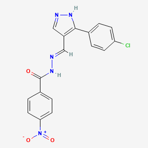 molecular formula C17H12ClN5O3 B1190653 N'-{[3-(4-氯苯基)-1H-吡唑-4-基]亚甲基}-4-硝基苯甲酰肼 
