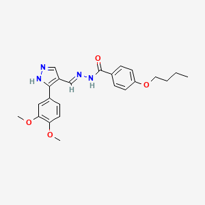 molecular formula C23H26N4O4 B1190666 4-butoxy-N'-{[3-(3,4-dimethoxyphenyl)-1H-pyrazol-4-yl]methylene}benzohydrazide 