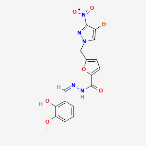 molecular formula C17H14BrN5O6 B1190671 5-({4-bromo-3-nitro-1H-pyrazol-1-yl}methyl)-N'-(2-hydroxy-3-methoxybenzylidene)-2-furohydrazide 