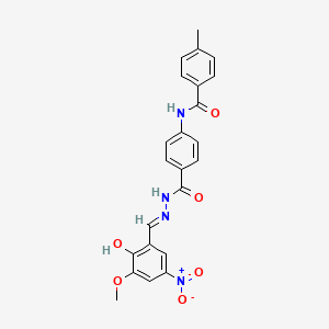 molecular formula C23H20N4O6 B1190672 N-{4-[(2-{2-hydroxy-5-nitro-3-methoxybenzylidene}hydrazino)carbonyl]phenyl}-4-methylbenzamide 