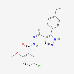 molecular formula C20H19ClN4O2 B1190754 5-chloro-N'-{[3-(4-ethylphenyl)-1H-pyrazol-4-yl]methylene}-2-methoxybenzohydrazide 