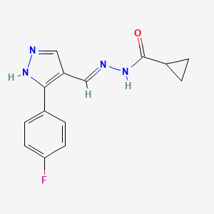 molecular formula C14H13FN4O B1190764 N'-{[3-(4-fluorophenyl)-1H-pyrazol-4-yl]methylene}cyclopropanecarbohydrazide 