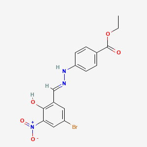 molecular formula C16H14BrN3O5 B1190773 Ethyl 4-(2-{5-bromo-2-hydroxy-3-nitrobenzylidene}hydrazino)benzoate 