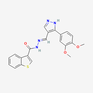 molecular formula C21H18N4O3S B1190783 N'-{[3-(3,4-dimethoxyphenyl)-1H-pyrazol-4-yl]methylene}-1-benzothiophene-3-carbohydrazide 