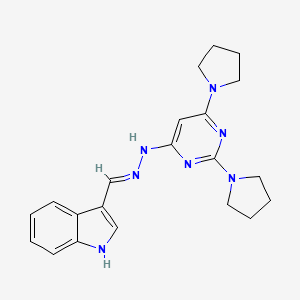 molecular formula C21H25N7 B1190825 3-[(E)-{2-[2,6-di(pyrrolidin-1-yl)pyrimidin-4-yl]hydrazinylidene}methyl]-1H-indole 
