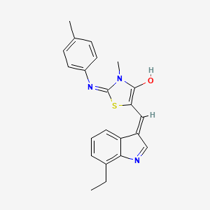 molecular formula C22H21N3OS B1190838 5-[(7-ethyl-1H-indol-3-yl)methylene]-3-methyl-2-[(4-methylphenyl)imino]-1,3-thiazolidin-4-one 