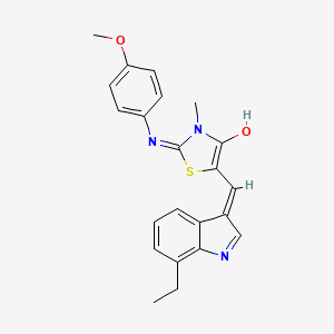 molecular formula C22H21N3O2S B1190839 5-[(7-ethyl-1H-indol-3-yl)methylene]-2-[(4-methoxyphenyl)imino]-3-methyl-1,3-thiazolidin-4-one 