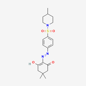 molecular formula C20H27N3O4S B1190886 5,5-Dimethyl-2-[({4-[(4-methylpiperidyl)sulfonyl]phenyl}amino)azamethylene]cyc lohexane-1,3-dione 