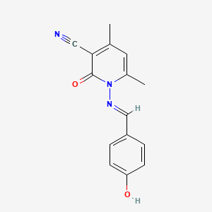 molecular formula C15H13N3O2 B1190908 1-[(4-Hydroxybenzylidene)amino]-4,6-dimethyl-2-oxo-1,2-dihydropyridine-3-carbonitrile 