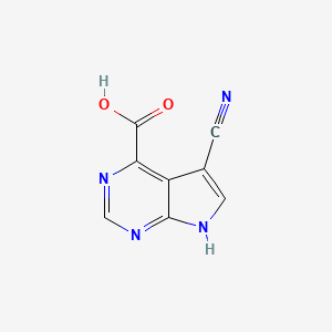 molecular formula C8H4N4O2 B11909440 5-Cyano-7H-pyrrolo[2,3-D]pyrimidine-4-carboxylic acid 