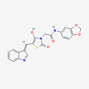 molecular formula C21H15N3O5S B1190964 N-(1,3-benzodioxol-5-yl)-2-[5-(1H-indol-3-ylmethylene)-2,4-dioxo-1,3-thiazolidin-3-yl]acetamide 