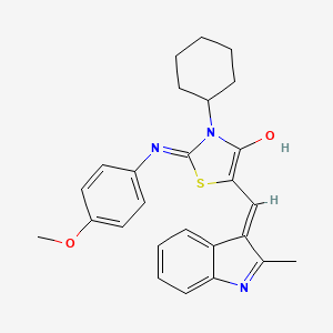 molecular formula C26H27N3O2S B1190987 3-cyclohexyl-2-[(4-methoxyphenyl)imino]-5-[(2-methyl-1H-indol-3-yl)methylene]-1,3-thiazolidin-4-one 