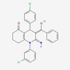 molecular formula C28H22Cl2N2O2 B1191056 2-amino-3-benzoyl-1-(3-chlorophenyl)-4-(4-chlorophenyl)-4,6,7,8-tetrahydro-5(1H)-quinolinone 