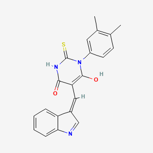 molecular formula C21H17N3O2S B1191085 1-(3,4-dimethylphenyl)-5-(1H-indol-3-ylmethylene)-2-thioxodihydro-4,6(1H,5H)-pyrimidinedione 