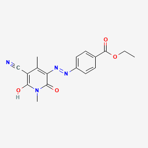 molecular formula C17H16N4O4 B1191086 Ethyl 4-[(5-cyano-2-hydroxy-1,4-dimethyl-6-oxo-1,6-dihydro-3-pyridinyl)diazenyl]benzoate 