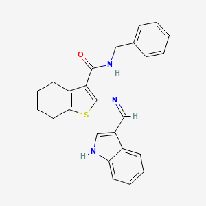 molecular formula C25H23N3OS B1191122 N-benzyl-2-[(1H-indol-3-ylmethylene)amino]-4,5,6,7-tetrahydro-1-benzothiophene-3-carboxamide 
