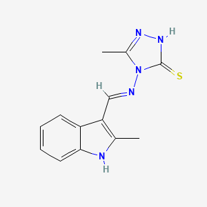 molecular formula C13H13N5S B1191184 5-methyl-4-{[(2-methyl-1H-indol-3-yl)methylene]amino}-4H-1,2,4-triazole-3-thiol 