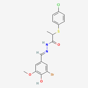 molecular formula C17H16BrClN2O3S B1191189 N'-(3-bromo-4-hydroxy-5-methoxybenzylidene)-2-[(4-chlorophenyl)sulfanyl]propanohydrazide 
