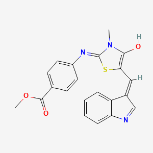 molecular formula C21H17N3O3S B1191193 methyl 4-{[5-(1H-indol-3-ylmethylene)-3-methyl-4-oxo-1,3-thiazolidin-2-ylidene]amino}benzoate 