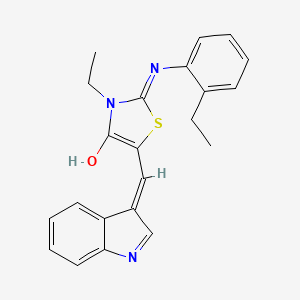 molecular formula C22H21N3OS B1191196 3-ethyl-2-[(2-ethylphenyl)imino]-5-(1H-indol-3-ylmethylene)-1,3-thiazolidin-4-one 