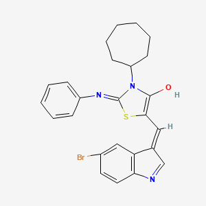 molecular formula C25H24BrN3OS B1191198 5-[(5-bromo-1H-indol-3-yl)methylene]-3-cycloheptyl-2-(phenylimino)-1,3-thiazolidin-4-one 