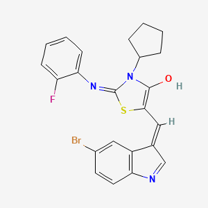 molecular formula C23H19BrFN3OS B1191199 5-[(5-bromo-1H-indol-3-yl)methylene]-3-cyclopentyl-2-[(2-fluorophenyl)imino]-1,3-thiazolidin-4-one 