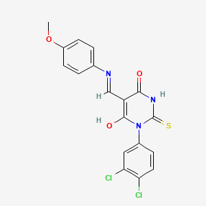 molecular formula C18H13Cl2N3O3S B1191205 1-(3,4-dichlorophenyl)-5-[(4-methoxyanilino)methylene]-2-thioxodihydro-4,6(1H,5H)-pyrimidinedione 