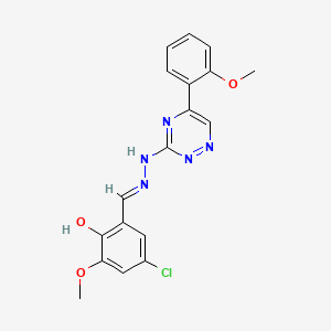 molecular formula C18H16ClN5O3 B1191209 5-Chloro-2-hydroxy-3-methoxybenzaldehyde [5-(2-methoxyphenyl)-1,2,4-triazin-3-yl]hydrazone 