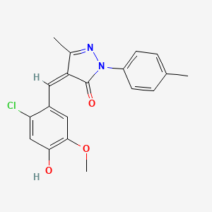 molecular formula C19H17ClN2O3 B1191211 4-(2-chloro-4-hydroxy-5-methoxybenzylidene)-5-methyl-2-(4-methylphenyl)-2,4-dihydro-3H-pyrazol-3-one 