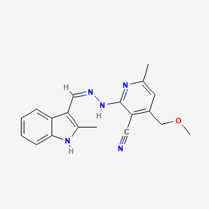 molecular formula C19H19N5O B1191221 4-(methoxymethyl)-6-methyl-2-{2-[(2-methyl-1H-indol-3-yl)methylene]hydrazino}nicotinonitrile 