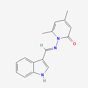 molecular formula C16H15N3O B1191265 1-{[(1E)-1H-indol-3-ylmethylene]amino}-4,6-dimethylpyridin-2(1H)-one 