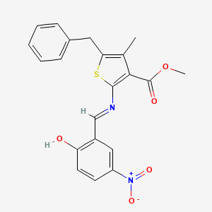 molecular formula C21H18N2O5S B1191288 Methyl5-benzyl-2-({2-hydroxy-5-nitrobenzylidene}amino)-4-methyl-3-thiophenecarboxylate 