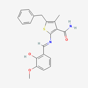 molecular formula C21H20N2O3S B1191297 5-Benzyl-2-[(2-hydroxy-3-methoxybenzylidene)amino]-4-methyl-3-thiophenecarboxamide 