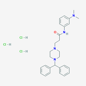 molecular formula C28H37Cl3N4O B011913 1-Piperazinepropanamide, N-(3-(dimethylamino)phenyl)-4-(diphenylmethyl)-, hydrochloride, hydrate (2:6:1) CAS No. 107314-65-8
